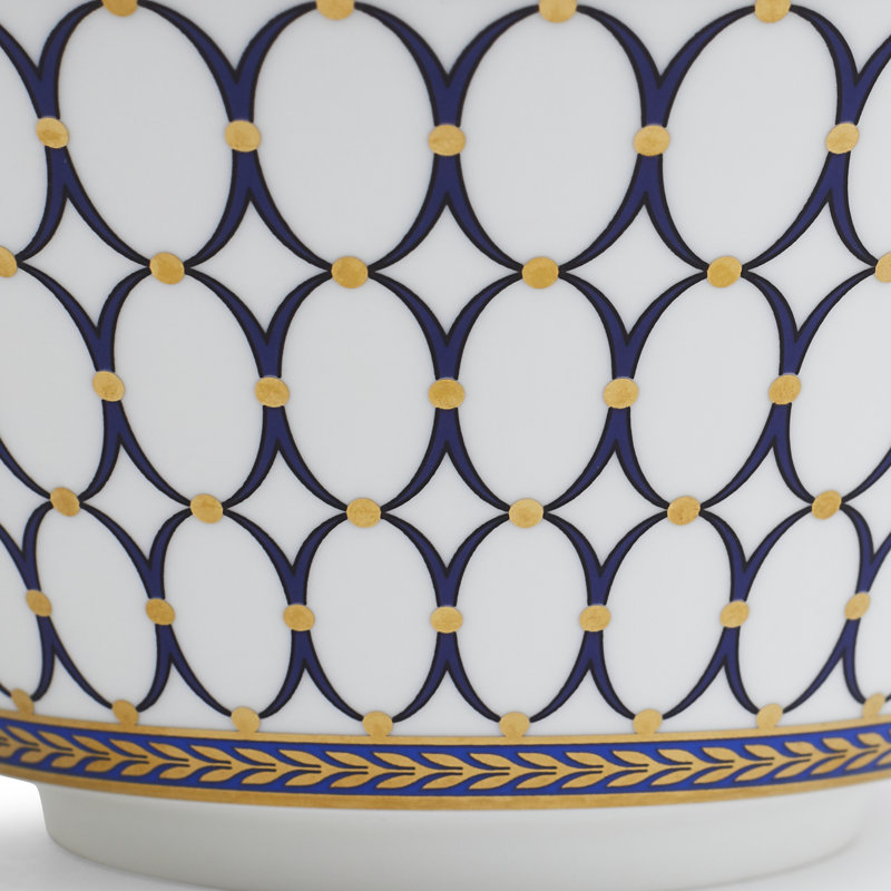 Navy and Gold Geometric Ceramic Cereal Bowl