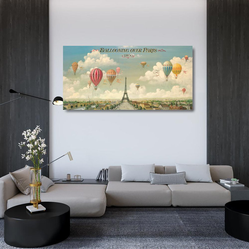 Montgolfière au-dessus de Paris, H 24 po x l 48 po