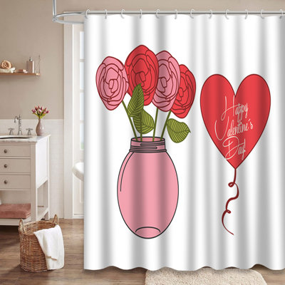 Happy Valentine’s Day Art Banner Celebration Shower Curtain with 12 Hooks