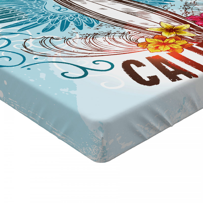 Blue Microfiber Twin XL Surf Print Fitted Sheet