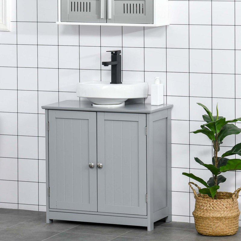 Armoire de salle de bain sous le lavabo avec 2 portes et tablette, meuble-lavabo à piédestal