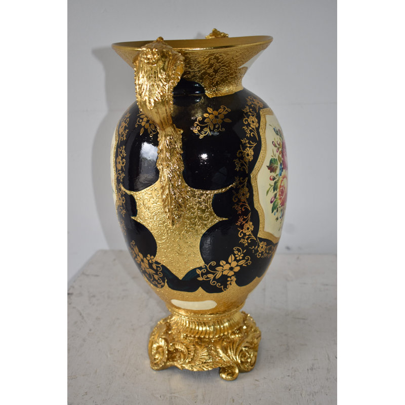 Floral Amphora Designed Decoration Resin Vase Size: 14" X 10" X 18"H