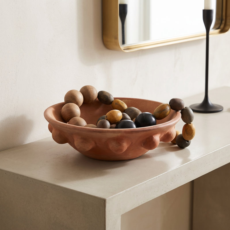 Bol rond rustique en terre cuite texturée pour chambre ou salon - Style moderne et décoratif - 33 cm, orange