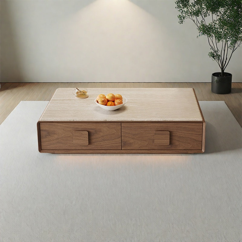 Simple square microcrystalline stone coffee table