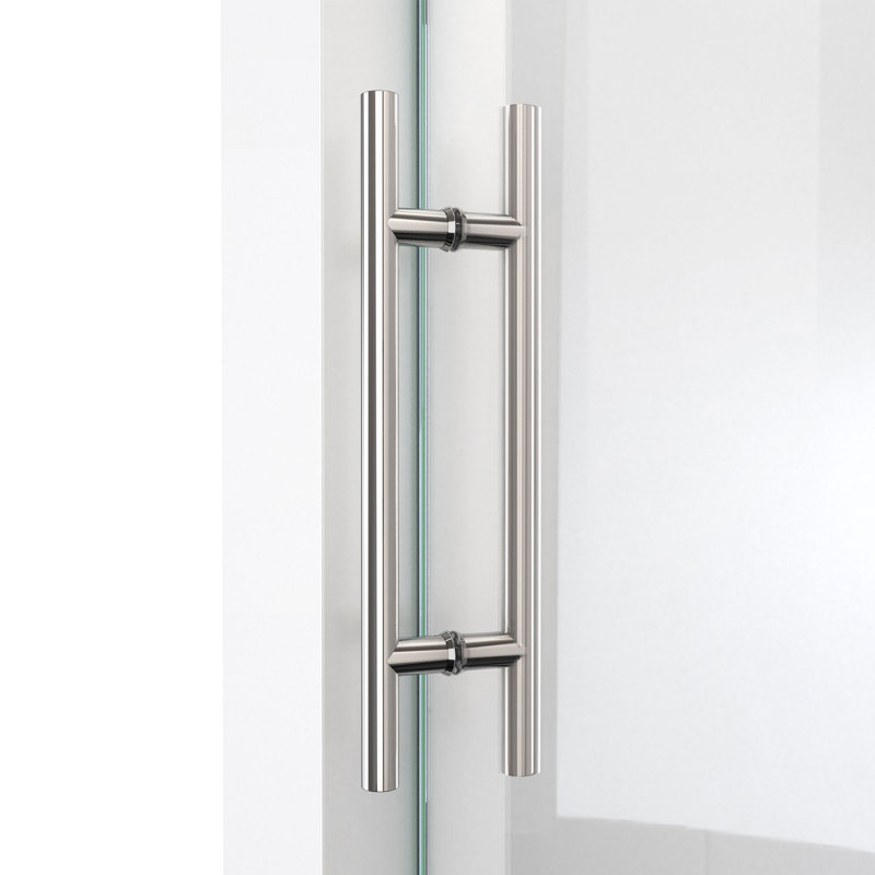 76" Polished Stainless Steel Frameless Sliding Shower Enclosure with Clear Glass