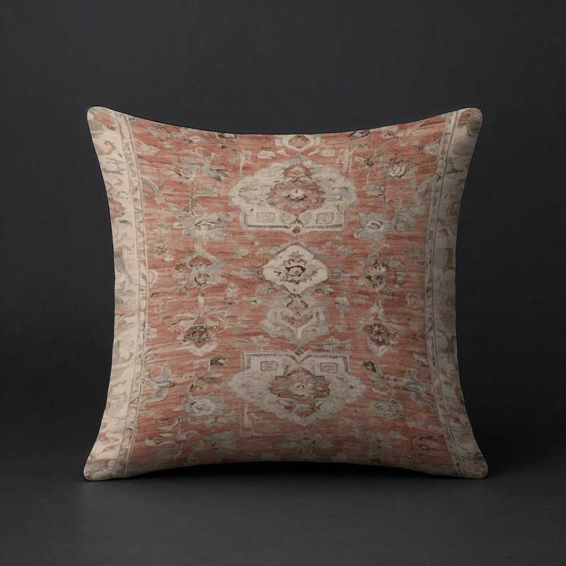 Coussin décoratif intérieur et extérieur Modern, Carré 16 po, Terre cuite / beige / ivoire damassé 3