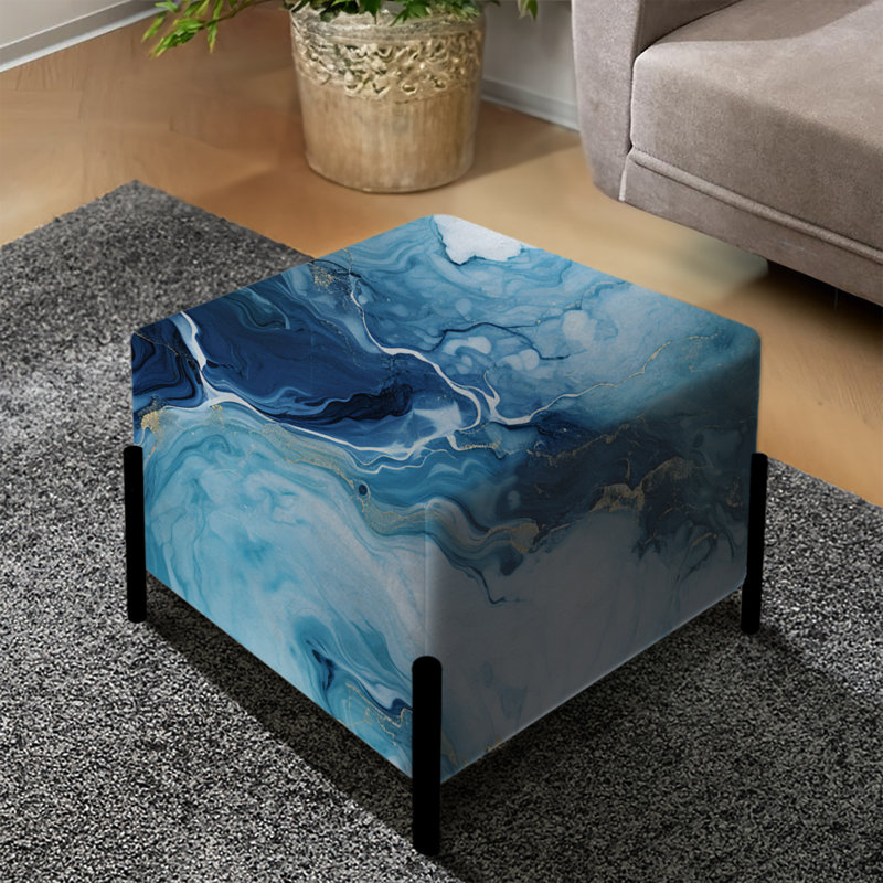 Repose-pieds carré en marbre Coastal Blue Elegant Marble Shore