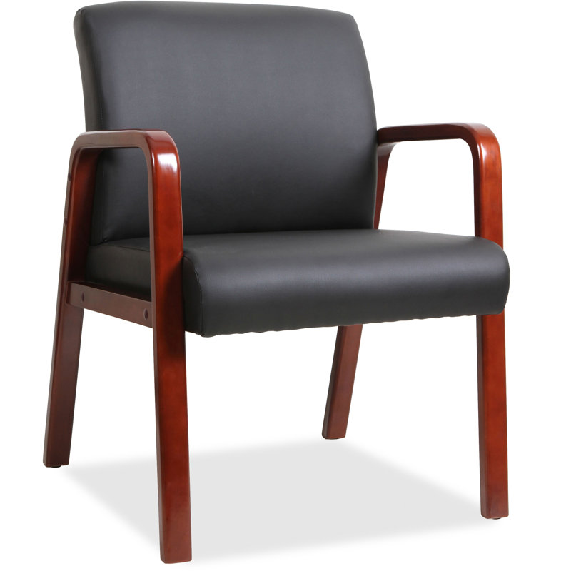Mahogany Wood Frame Black Leather Guest Chair