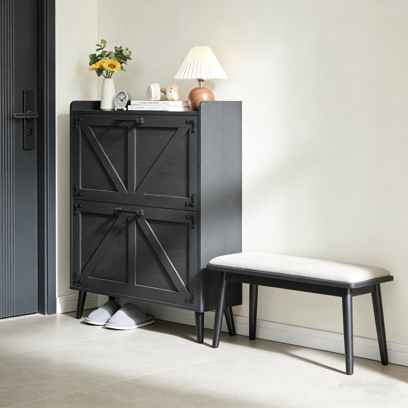 Farmhouse Hidden Shoe Cabinet With 2 Flip-Drawers, Black