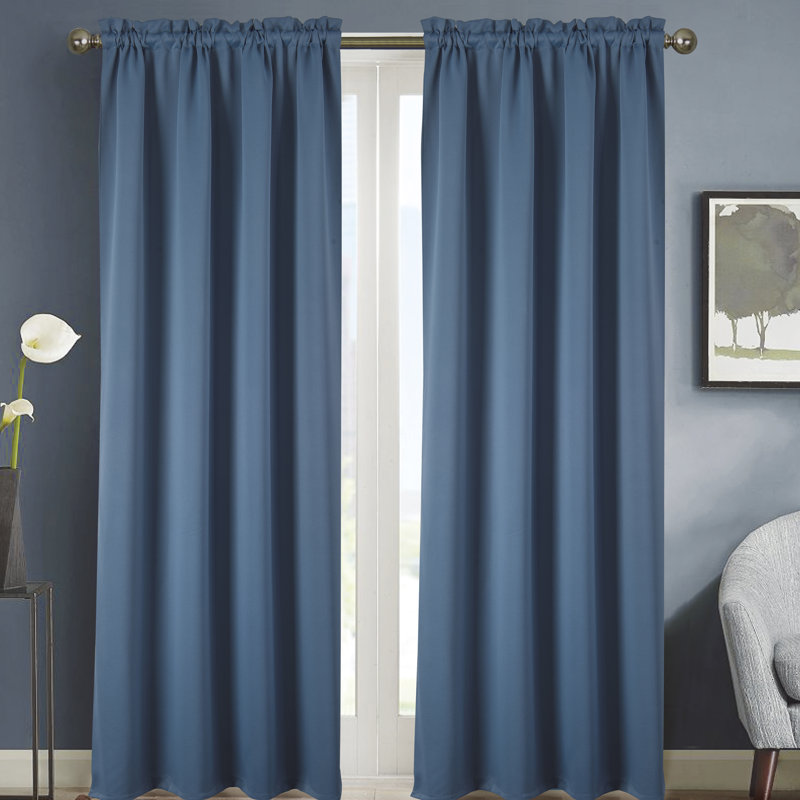 Twilight Blackout Thermal Rod Pocket Single Window Curtain Panel, Blue, 54" W x 90" L