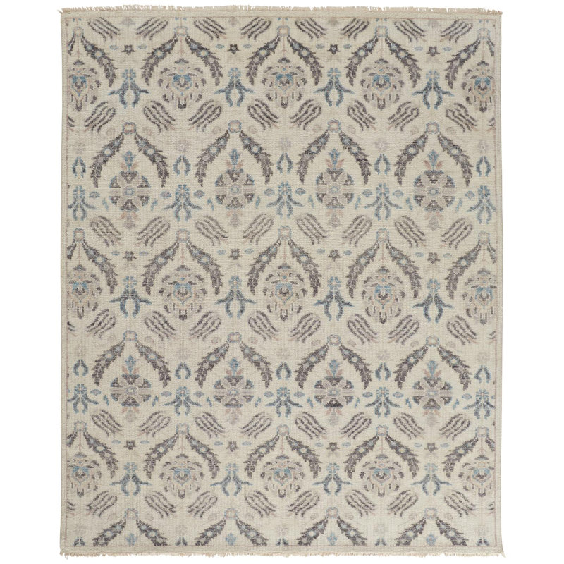 Beall Wool Oriental Area Rug in Ivory, Rectangle 11'6" x 15'