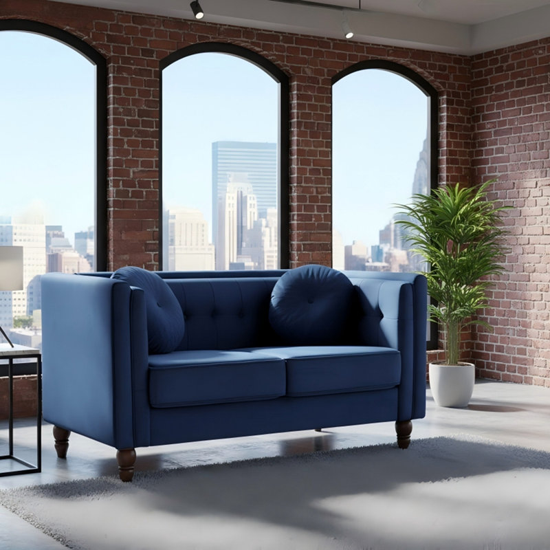 Causeuse Chesterfield 2 places, Deep Blue Velvet