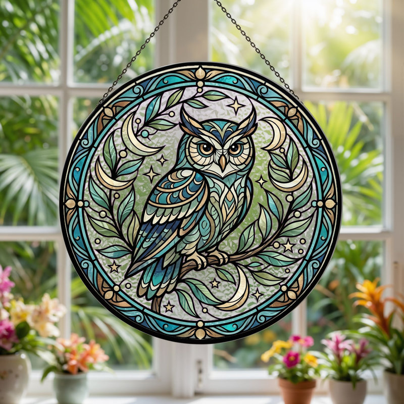 Panneau de vitrail Owl Design, 7,8 H, H 7,8 po