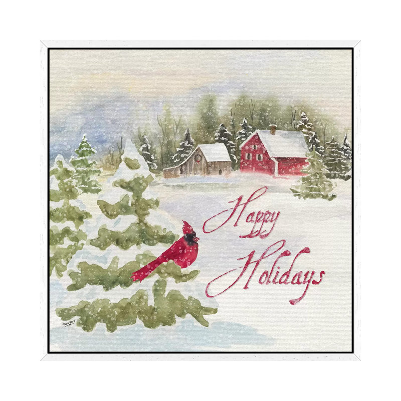 Christmas In The Country I Happy Holidays by Tara Reed - Print on Canvas, 93.98 cm H x 93.98 cm W, White Framed