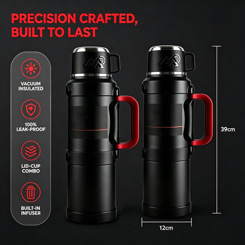 Insulated Water Bottles 2.5L with 2 Cups & Tea Infuser, Vacuum Thermo for Camping