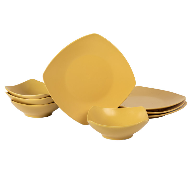 Service de table en porcelaine matte 8 pièces Gibson Home Zen Buffet - Jaune