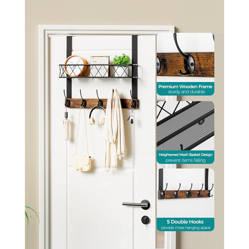 Rangement au-dessus de la porte avec 10 crochets robustes et panier de rangement en filet, cintre peu encombrant pour les serviettes, les vêtements et les accessoires dans la salle de bain, la chambre à coucher et la cuisine
