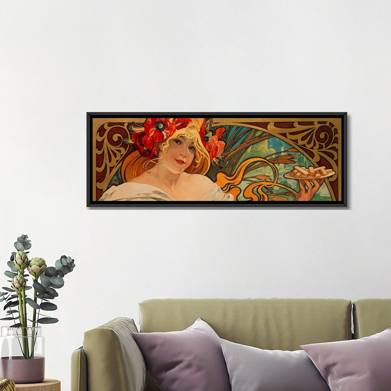 «Biscuits Lefevre Utile» par Alphonse Mucha - reproduction panoramique sur toile tendue, H 12 po x l 36 po x P 1,5 po