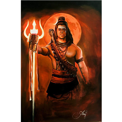 Mahadeva Shiva tenant un trident | Acrylique sur papier | Décoration murale