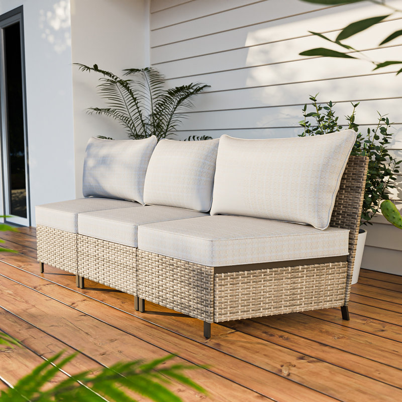 3-Seat Outdoor Wicker Patio Sofa with Cushion, Beige