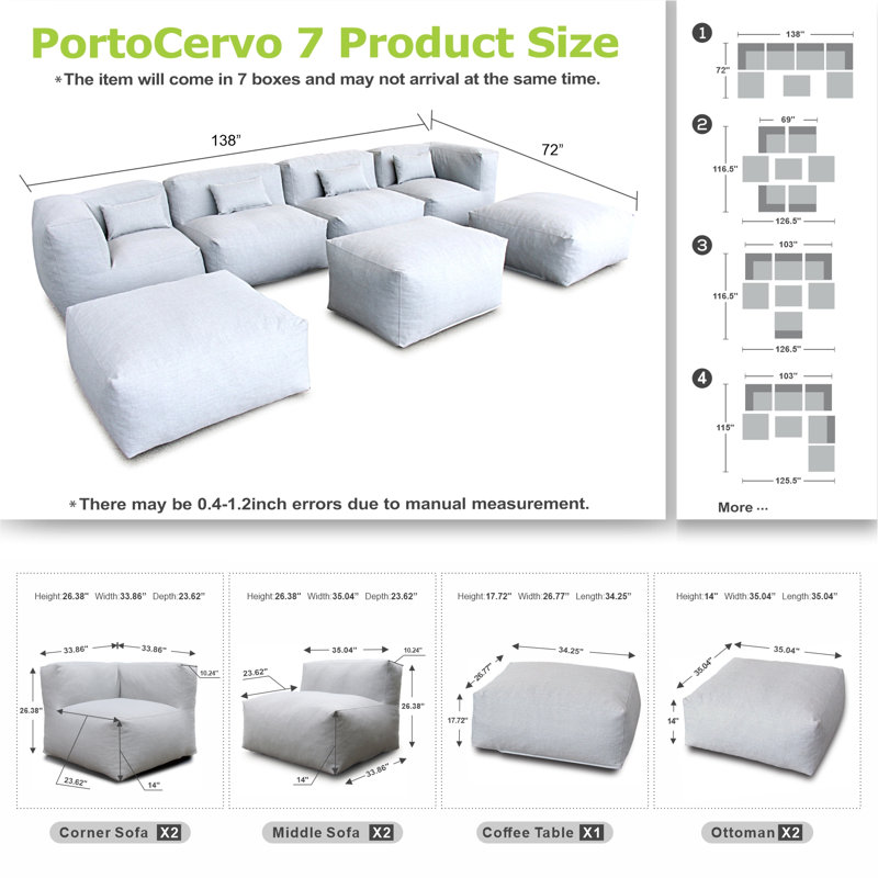 Ensemble de conversation modulaire 7 pièces Kartis, Gris clair