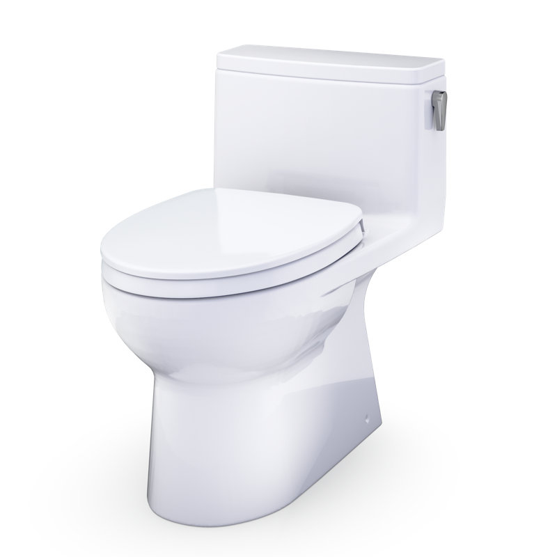 TOTO Redington 1G One-Piece Elongated 1.0 GPF WASHLET+ and Auto Flush Ready Universal Height Toilet with Right Trip Lever, CEFIONTECT and SS124 SoftClose Seat, Cotton White - MS672124CUFRG#01