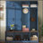 Farmhouse Hall Tree with Hidden Hooks, Walnut Seating Bench, and Shoe Cabinet for Entryway and Living Room, Blue-1384618600