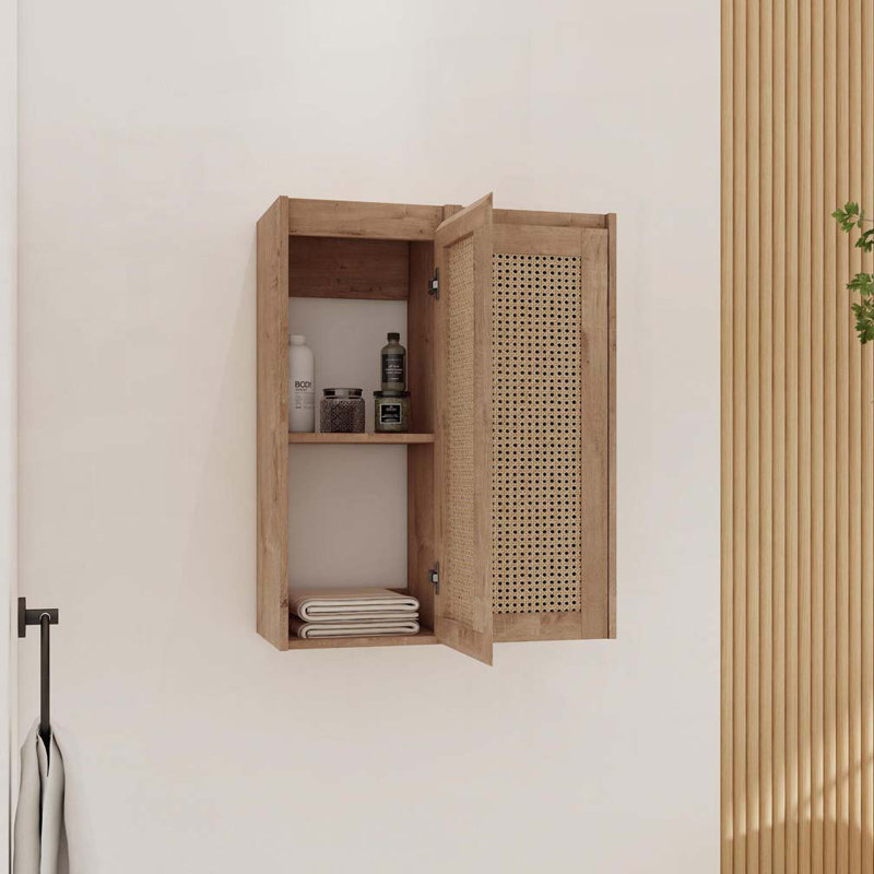 Armoire de salle de bain en rotin, portes à fermeture douce, conception à fixation flottante
