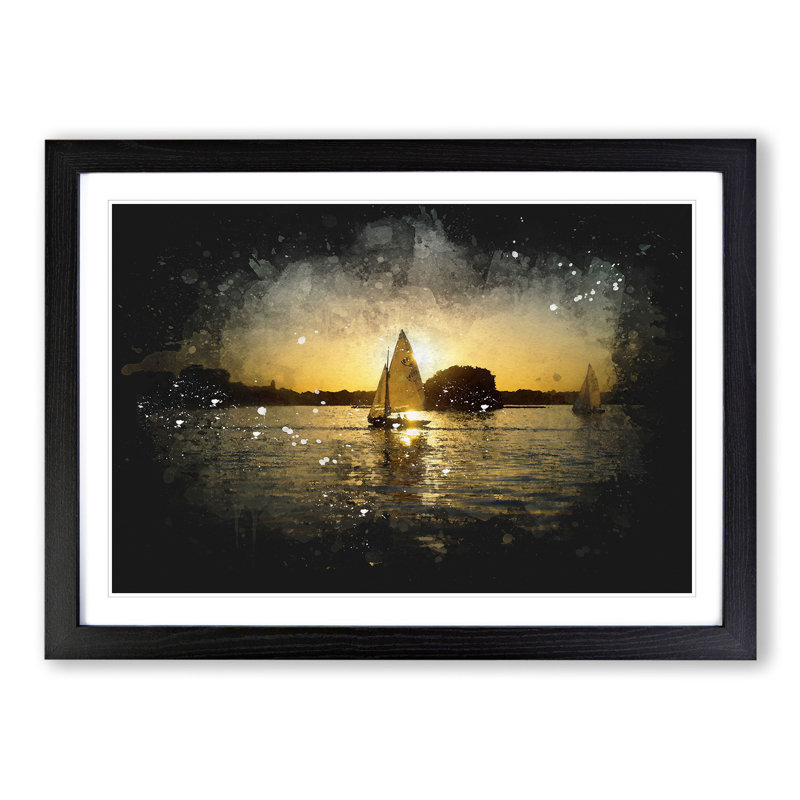 Sailboats on the Lake Paint Splash - Picture Frame Graphic Art, Black Framed, 48cm H x 65cm W x 2cm D