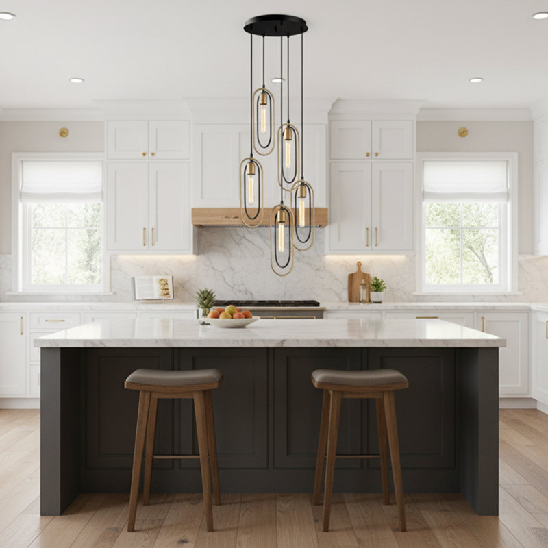The Adeline Adjustable Height 5-Light Cluster Geometric Pendant