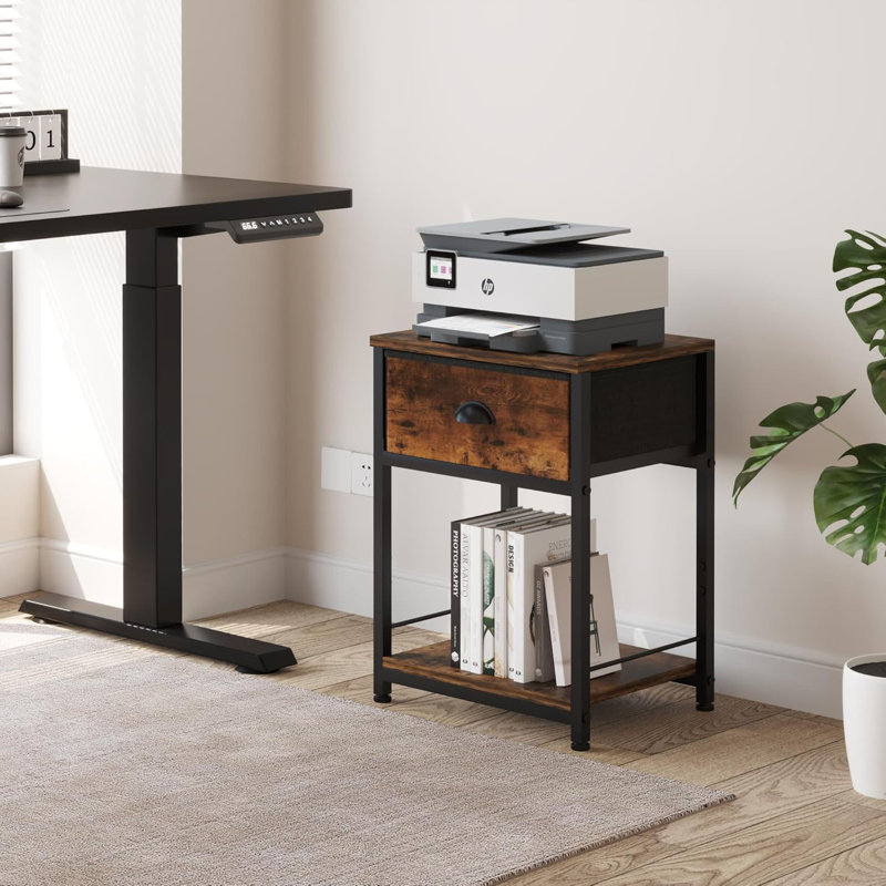 Bedside Table, End Table With Storage, Side Tables Bedroom Living Room Tables, Small Table, Industrial Night Stand With Fabric Drawer, Rustic Brown Nightstand