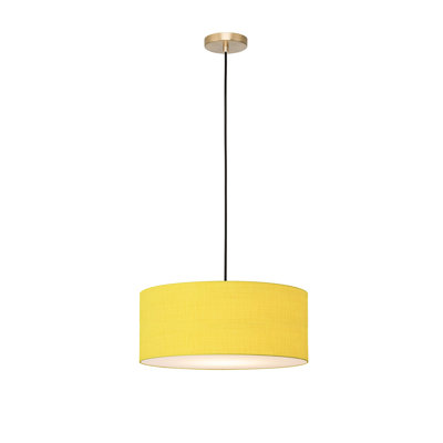 Stretch Pendant, White Linen Shade, Weathered Brass