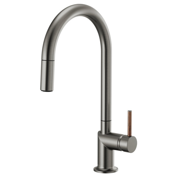 Odin® Pull-Down Faucet with Arc Spout, Luxe Steel, Wood Lever
