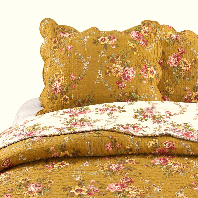 Cotton Floral Quilt, Queen Quilt + 2 Shams