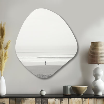 Black And White Minimalism Beach Photo V - Coastal Beach Nebula Shape Assymterical Metal Wall Art