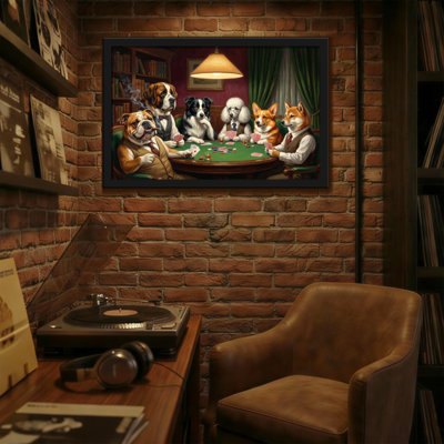 Animals Dogs Playing Poker In Library Scene