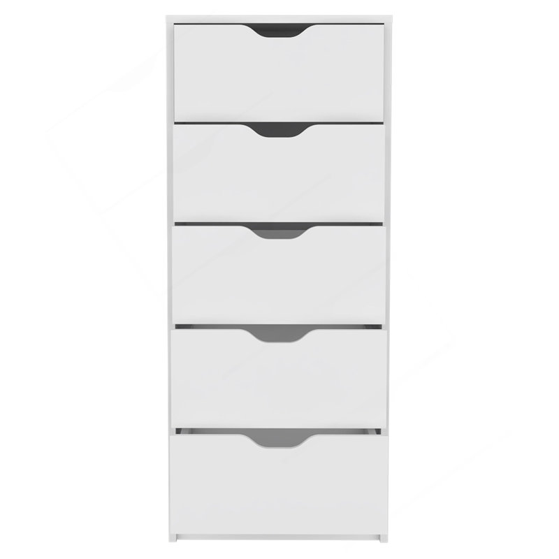 Commode H 42 po, 5 tiroirs, commode de rangement mince, blanc, Blanc