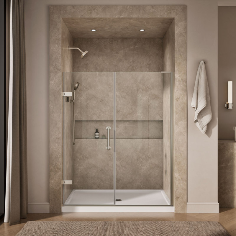 Components 57-1/4-In58-In W X 71-1/2-In H Frameless Pivot Shower Door With 3/8-In Crystal Clear Glass And Back-To-Back Vertical Door Pulls