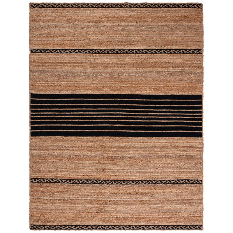 Tapis brun / noir tissé à la main à rayures Margate, Rectangle 8 pi x 10 pi