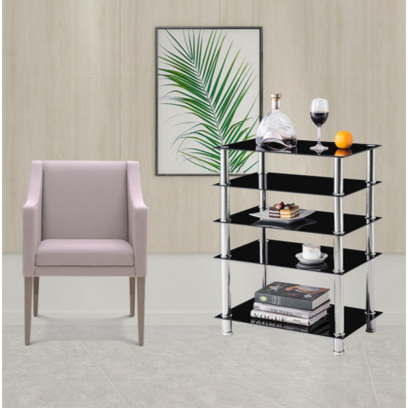 Table de bout à 5 niveaux en verre trempé avec table de bout en acier inoxydable pour le salon et la chambre à coucher