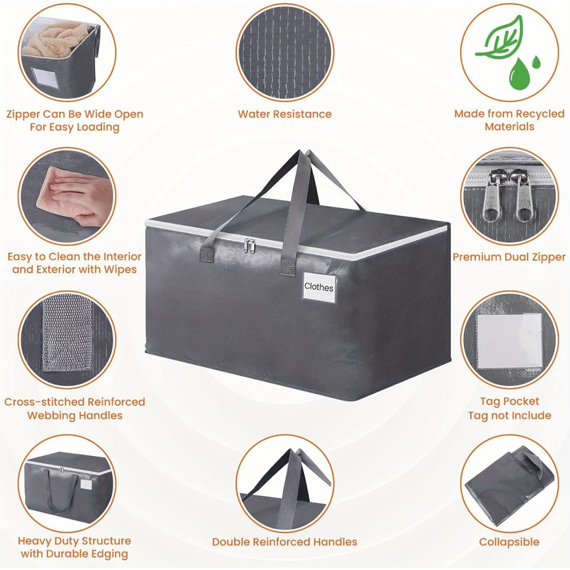 93L Large Moving Bags with Zippers Heavy Duty Storage Bags(Set of 6)