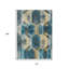 Tapis intérieur / extérieur 10 pi x 14 pi bleu sarcelle doré et argenté à motif géométrique lavable