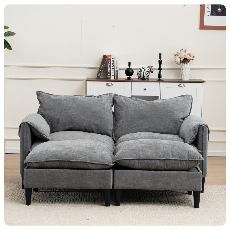 Loveseat with Storage and Footstools, Gray