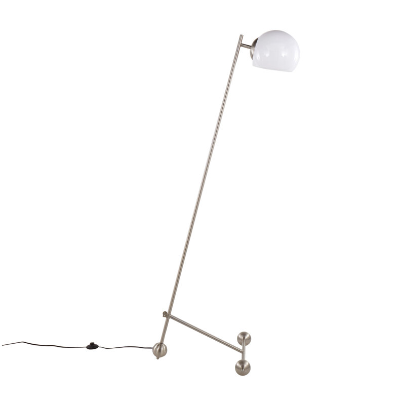 Lampe sur pied contemporaine en nickel brossé Eileen avec abat-jour en plastique blanc