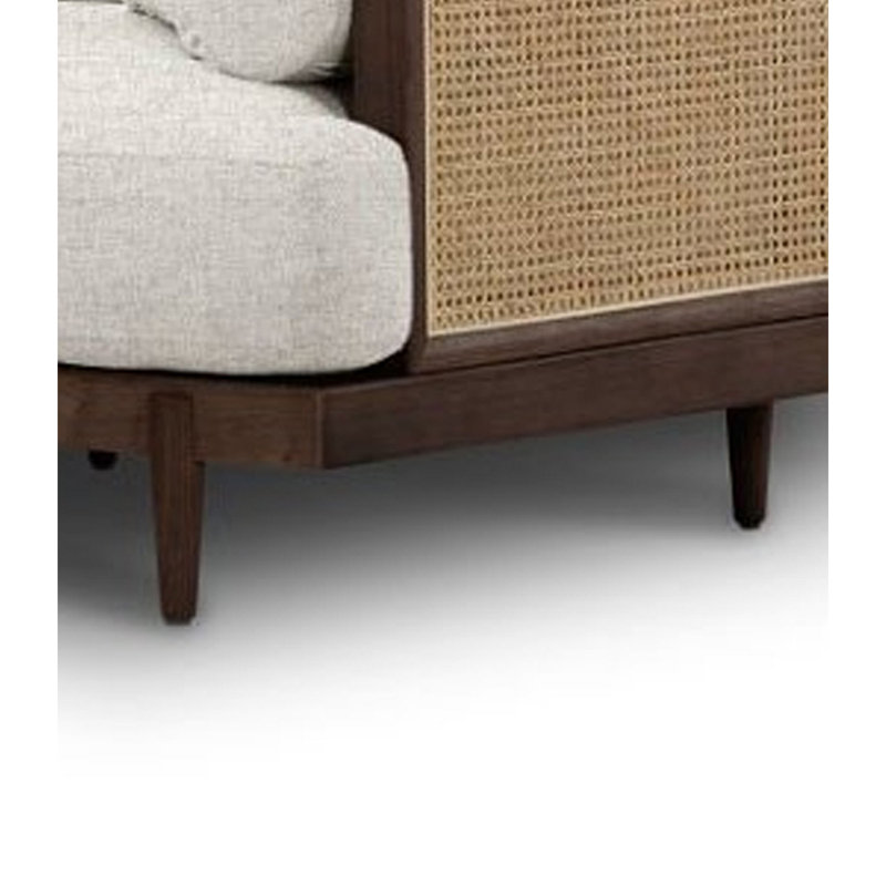 Chaise d'appoint Senu, accoudoirs tissés en rotin, blanc, bois massif brun, Noyer brun