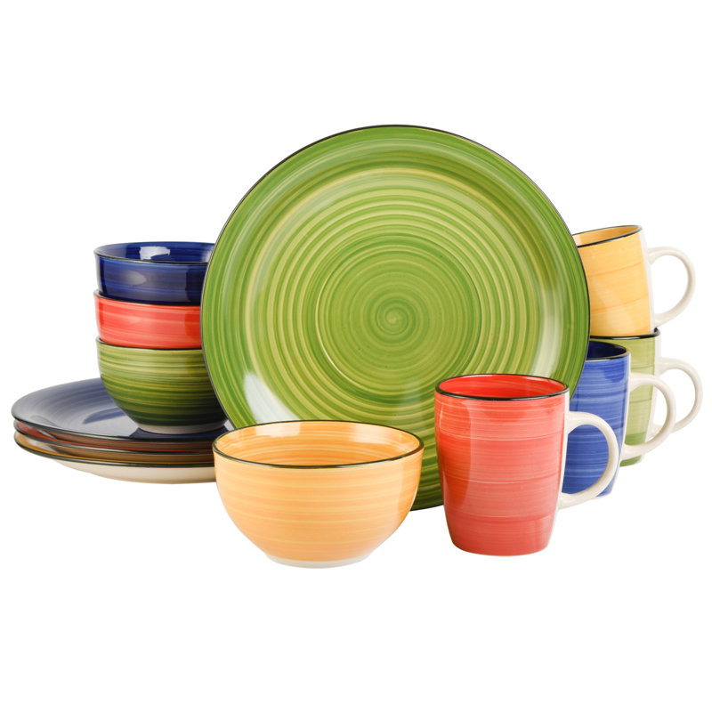 Service de table 12 pièces Gibson Home Color Vibes - 4 couleurs assorties, Bleu; vert; rouge; jaune