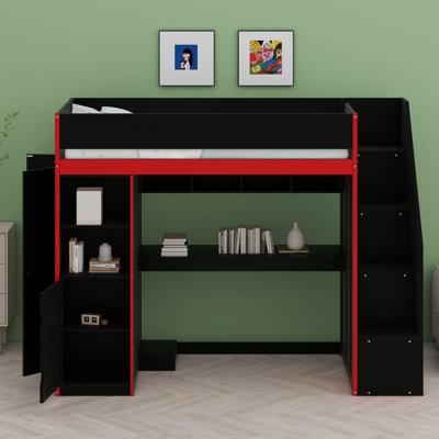Gaming Loft Bed With Desk And Storage,LED Lights