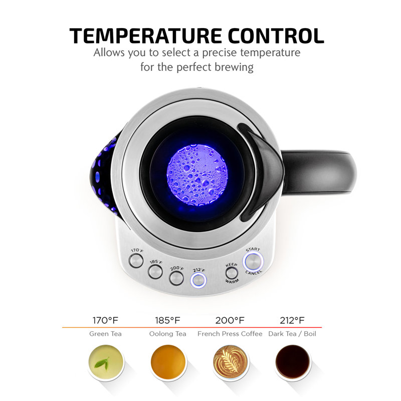 1.7L Silver Glass Electric Kettle with Temperature Control