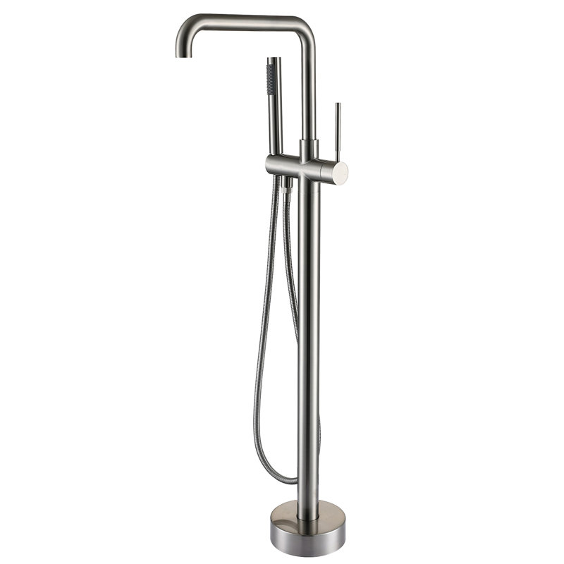 Blush Bathroom Freestanding Bathtub Faucet With Hand Shower Unit, 3 Handles, Metal, 6.22 In W X D 41.77 H, 11.27 Lb Color W/ Shower,