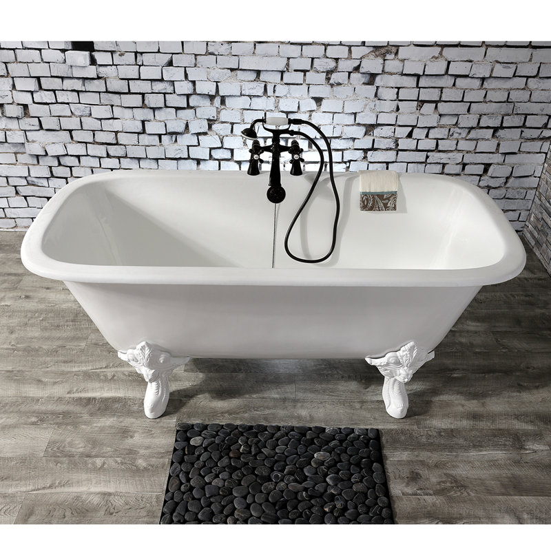 Kingston Brass Aqua Eden 67-Inch Cast Iron Rectangular Double Ended Clawfoot Tub (7-Inch Faucet Drillings)